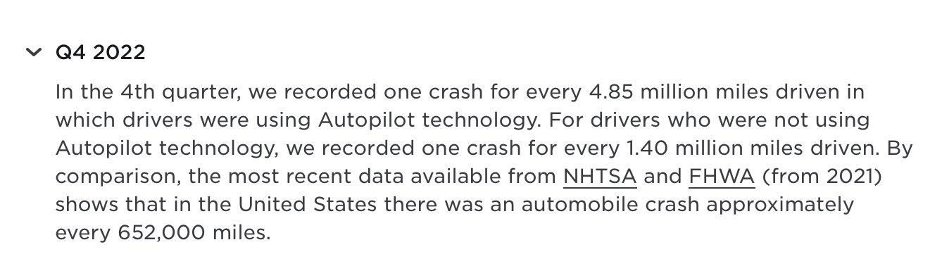 特斯拉发布2022年Q4安全报告：Autopilot有效降低车祸发生率